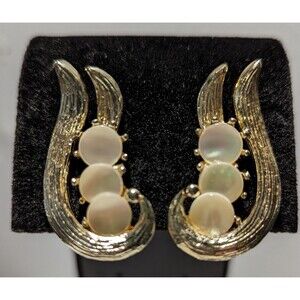 Angel Wing Silver Tone Mother of Pearl Clip-On Earrings